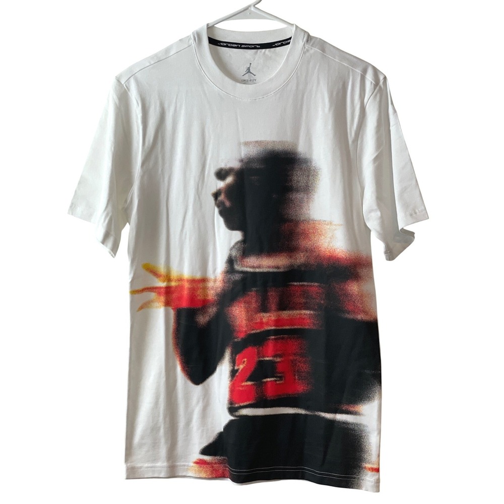 Jordan Sport T-Shirt Mens XS White Michael Jordan Motion Blur Graphic Basketball